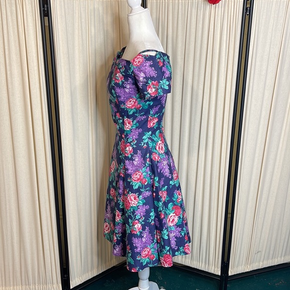 VINTAGE- COLD SHOULDER PURPLE ROSE & FLORAL DRESS WITH TULLE SIZE XS TO S - Picture 8 of 12
